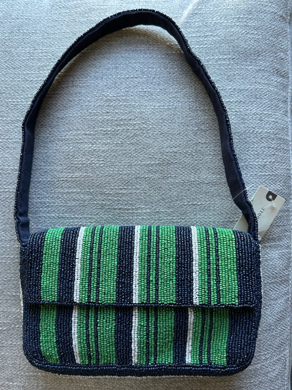 Anthropologie Green and Navy Beaded Shoulder Bag NWT